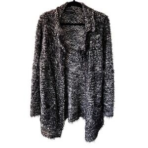 Flora Ashley Women's XL Black Gray Textured Fuzzy Knit Cardigan Sweater LS